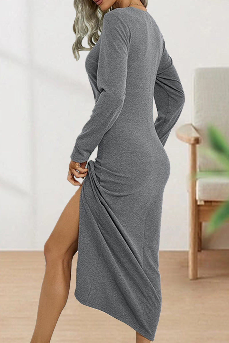 Elegant Fold O Neck Long Sleeve Sheath Dress - View 7 | Clistos