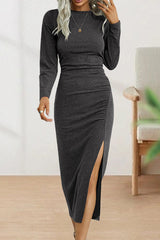 Elegant Fold O Neck Long Sleeve Sheath Dress - View 37 | Clistos