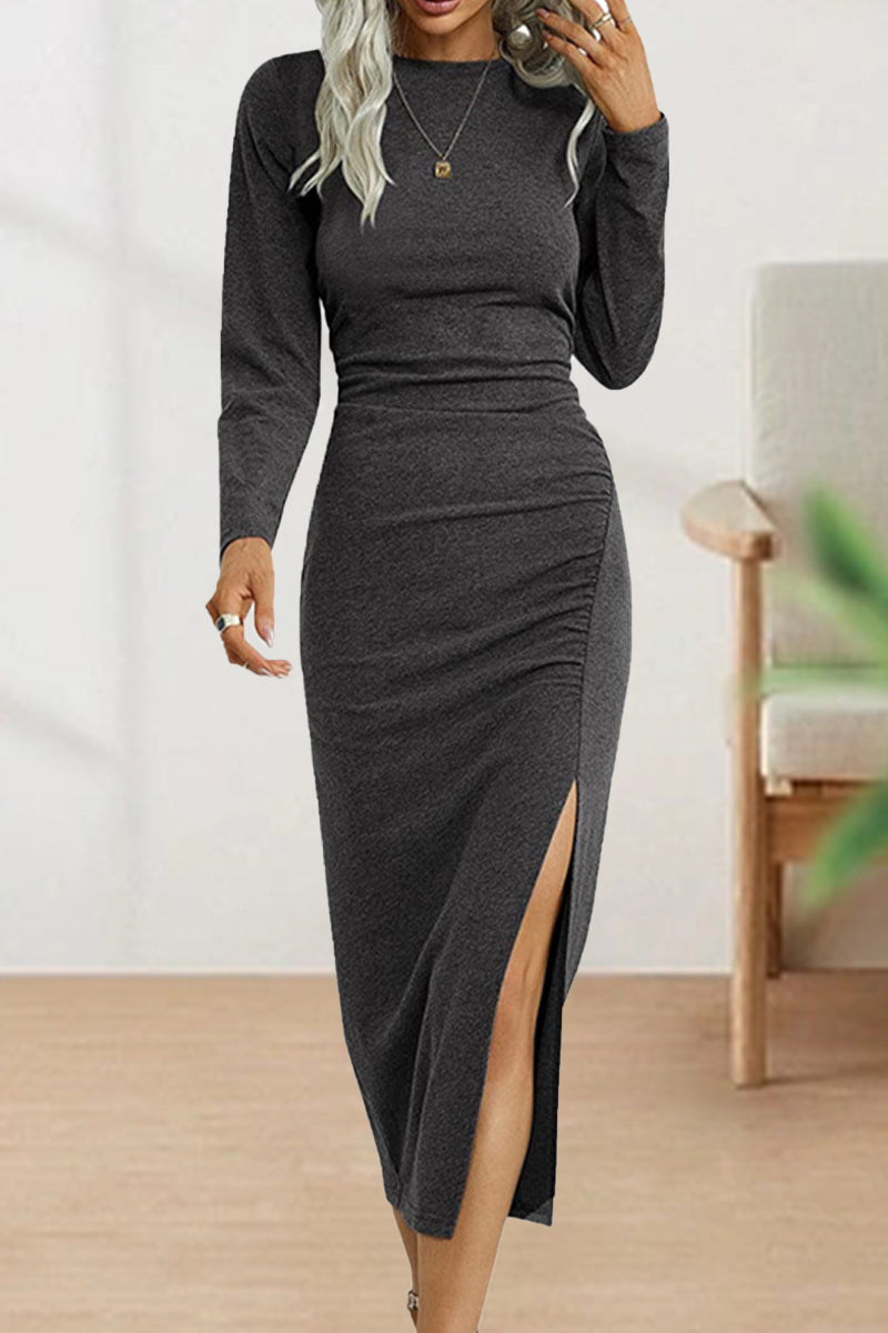 Elegant Fold O Neck Long Sleeve Sheath Dress - View 33 | Clistos