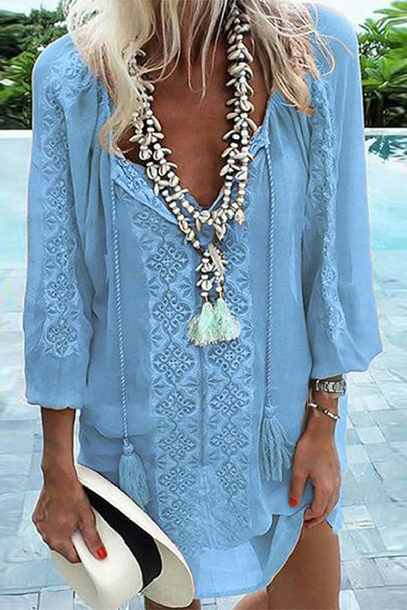 V-Neck Irregular Print Midi Dress - View 15 | Clistos
