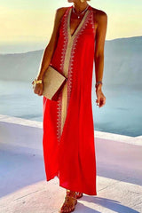 Patchwork V-Neck Sleeveless Maxi Dress - View 15 | Clistos