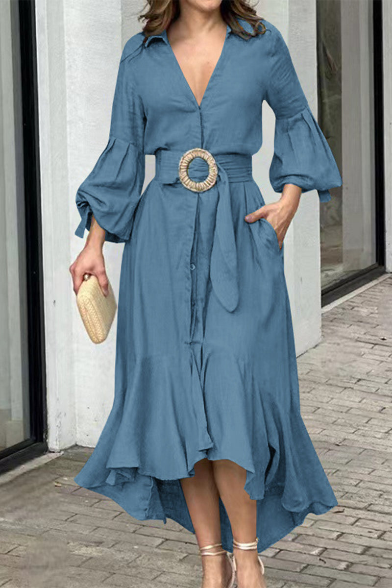 Belted V-Neck A-Line Midi Dress - View 21 | Clistos