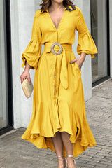 Belted V-Neck A-Line Midi Dress - View 18 | Clistos