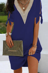 Clistos V-Neck Slit Dress with Bow Detail - View 24 | Clistos
