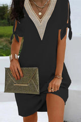 Clistos V-Neck Slit Dress with Bow Detail - View 10 | Clistos