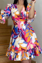 Floral Ruffled V-Neck Fit & Flare Dress by Clistos - View 6 | Clistos