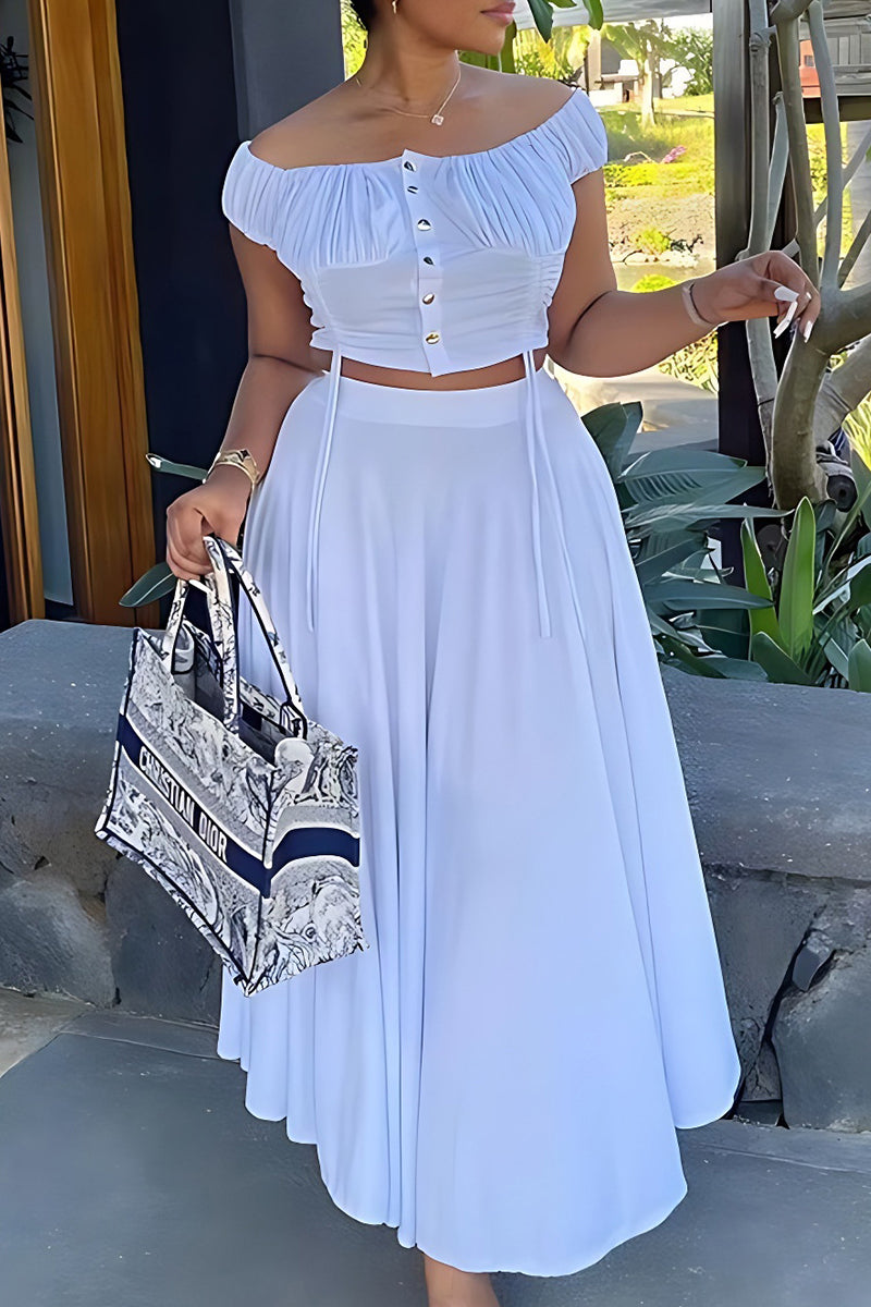 Elegant off the shoulder drawstring two piece set - View 8 | Clistos