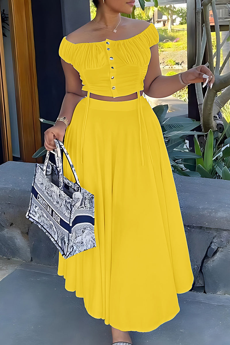 Elegant off the shoulder drawstring two piece set - View 11 | Clistos