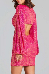 Sparkling V-Neck Sequin Mini Dress - View 9 | Clistos
