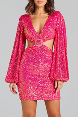 Sparkling V-Neck Sequin Mini Dress - View 8 | Clistos