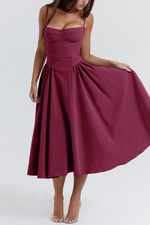 Spaghetti Strap Pocketed Corset Swing Midi Dress - View 7 | Clistos