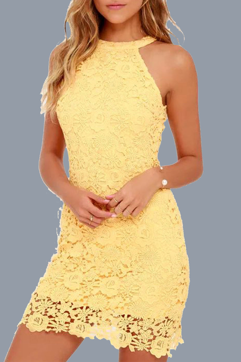 Clistos Lace Halter Wrapped Skirt Cocktail Dress - View 12 | Clistos