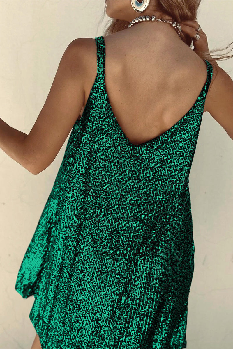 Sparkling V-Neck Sling Sequin Party Dress - View 10 | Clistos