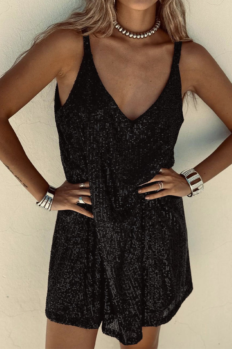 Sparkling V-Neck Sling Sequin Party Dress - View 13 | Clistos