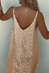 Sparkling V-Neck Sling Sequin Party Dress - View 8 | Clistos