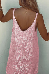 Sparkling V-Neck Sling Sequin Party Dress - View 12 | Clistos