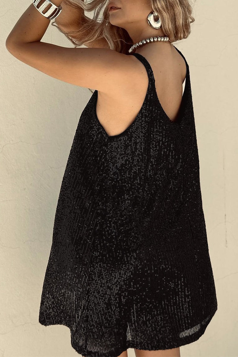 Sparkling V-Neck Sling Sequin Party Dress - View 15 | Clistos
