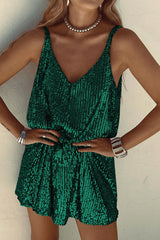 Sparkling V-Neck Sling Sequin Party Dress - View 28 | Clistos