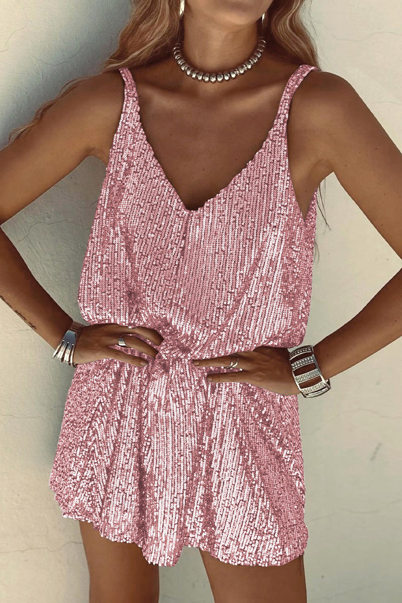 Sparkling V-Neck Sling Sequin Party Dress - View 34 | Clistos