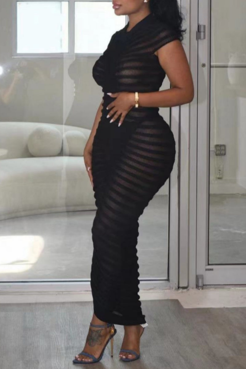 Clistos Fold Neck Ribbed Knit Bodycon Dress - View 6 | Clistos