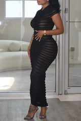 Clistos Fold Neck Ribbed Knit Bodycon Dress - View 6 | Clistos