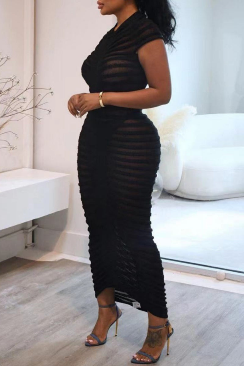 Clistos Fold Neck Ribbed Knit Bodycon Dress - View 8 | Clistos