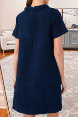 Textured tweed A-line dress with decorative buttons - View 6 | Clistos