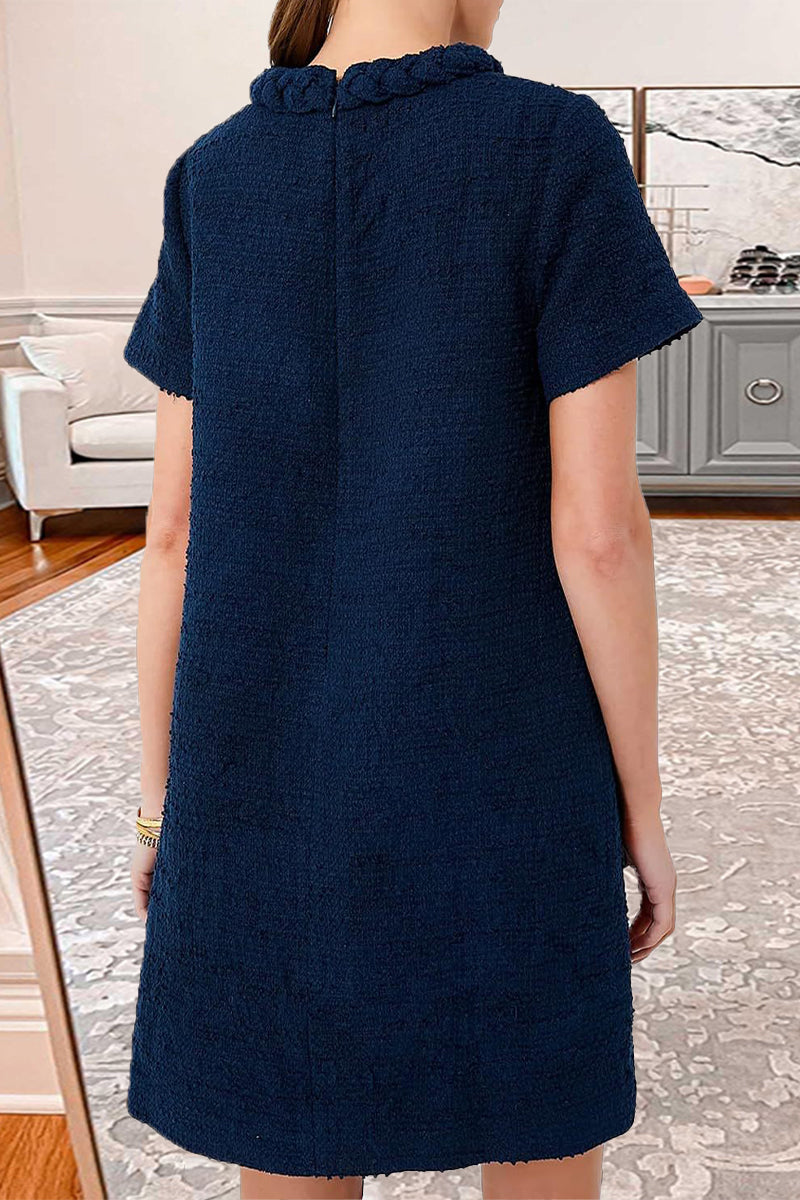 Textured tweed A-line dress with decorative buttons - View 6 | Clistos