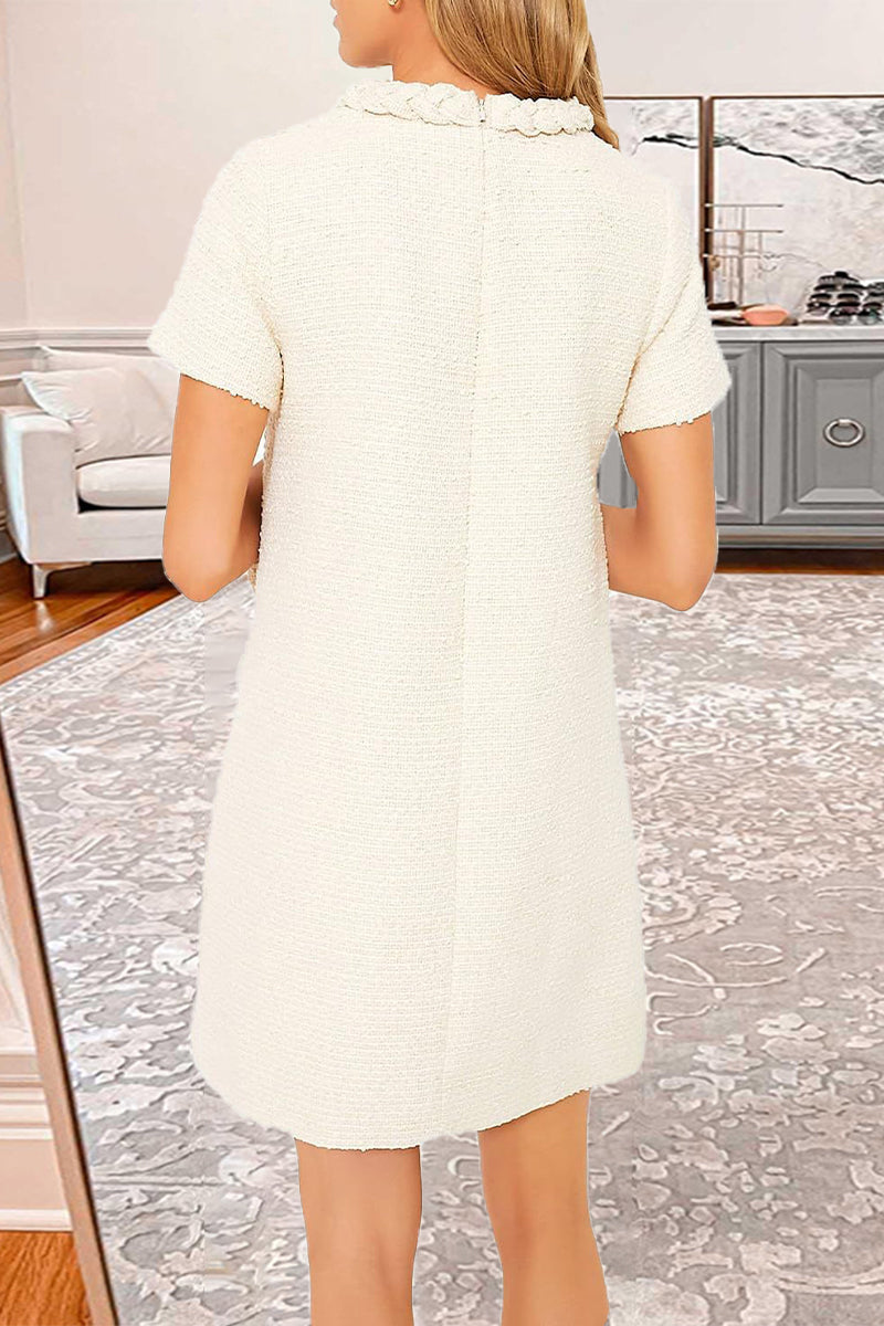 Textured tweed A-line dress with decorative buttons - View 9 | Clistos
