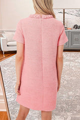 Textured tweed A-line dress with decorative buttons - View 12 | Clistos