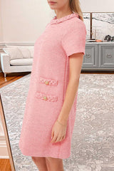Textured tweed A-line dress with decorative buttons - View 13 | Clistos
