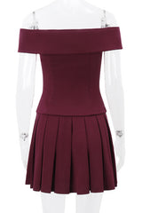 Clistos off shoulder two piece set with buckle detail and pleated skirt - View 7 | Clistos
