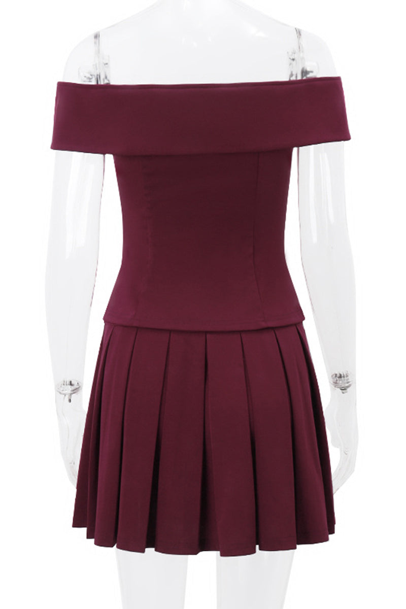Clistos off shoulder two piece set with buckle detail and pleated skirt - View 7 | Clistos