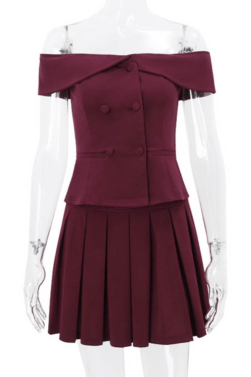 Clistos off shoulder two piece set with buckle detail and pleated skirt - View 6 | Clistos