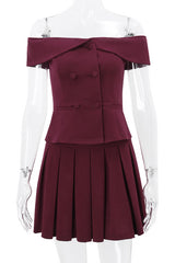 Clistos off shoulder two piece set with buckle detail and pleated skirt - View 6 | Clistos