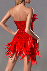 Strapless sequin feather mini dress - View 6 | Clistos