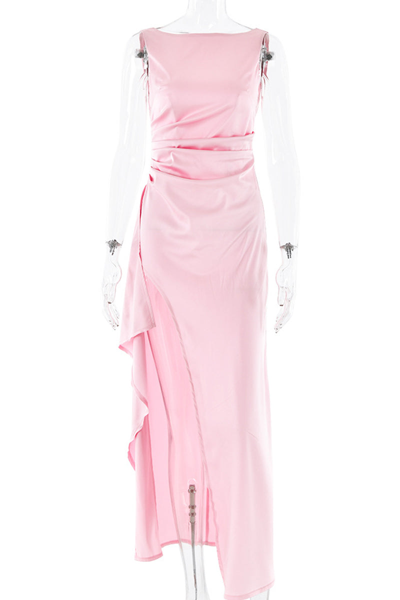 Clistos Backless Ruched Satin Evening Gown - View 10 | Clistos