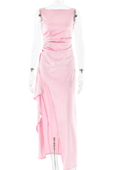 Clistos Backless Ruched Satin Evening Gown - View 10 | Clistos