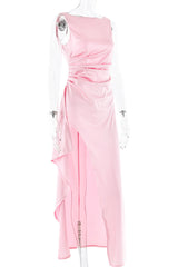 Clistos Backless Ruched Satin Evening Gown - View 11 | Clistos