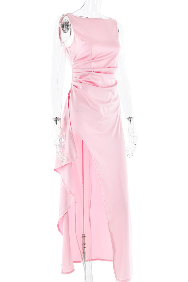 Clistos Backless Ruched Satin Evening Gown - View 11 | Clistos