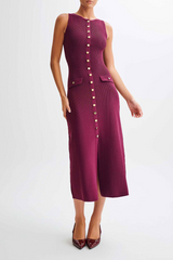 Elegant buckle knit midi dress - View 7 | Clistos