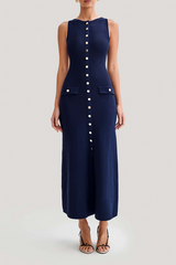 Elegant buckle knit midi dress - View 18 | Clistos
