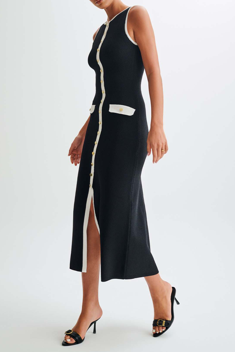Elegant buckle knit midi dress - View 12 | Clistos