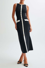 Elegant buckle knit midi dress - View 8 | Clistos
