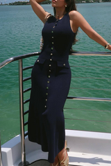 Elegant buckle knit midi dress - View 10 | Clistos