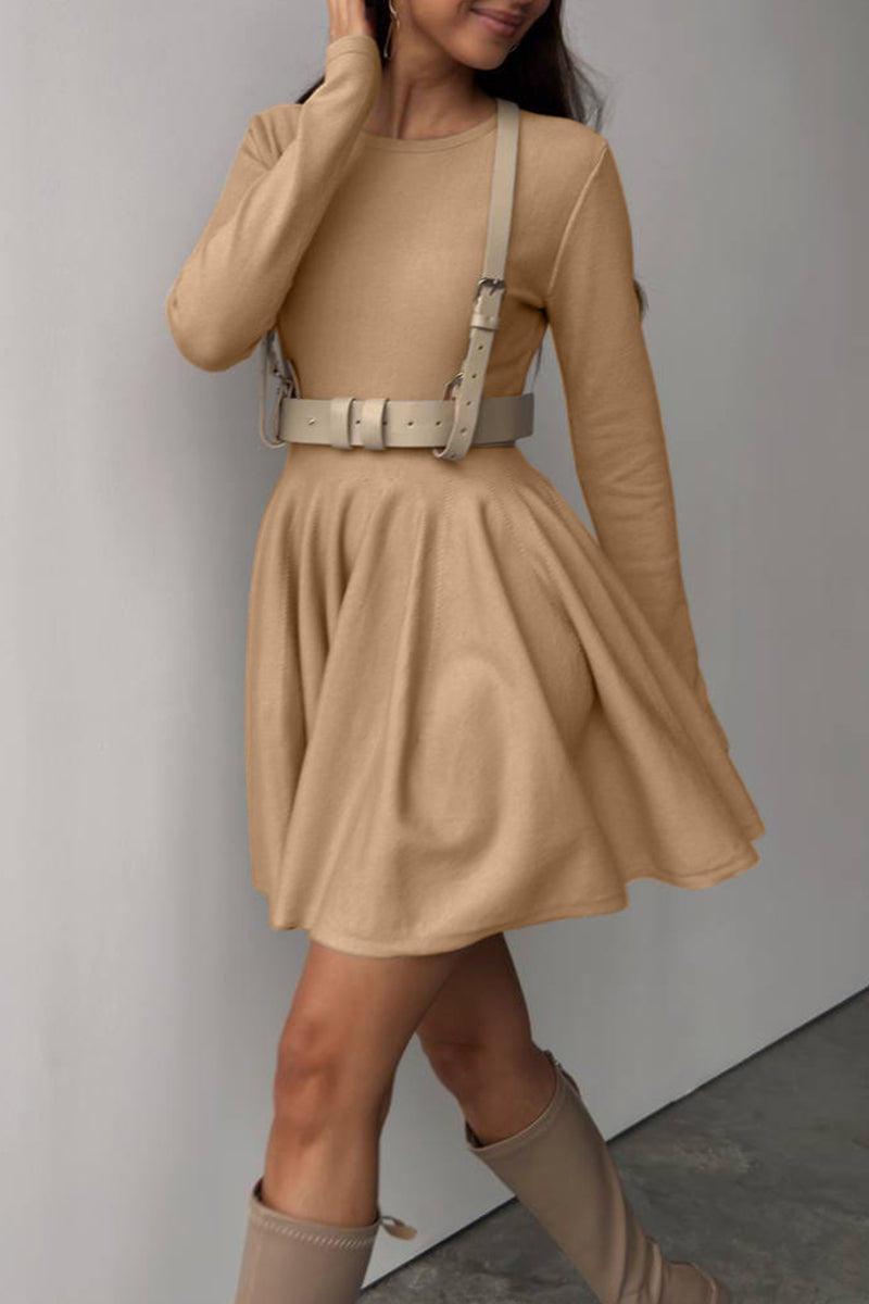 Ruched O-Neck Knit Sweater Dress - View 6 | Clistos