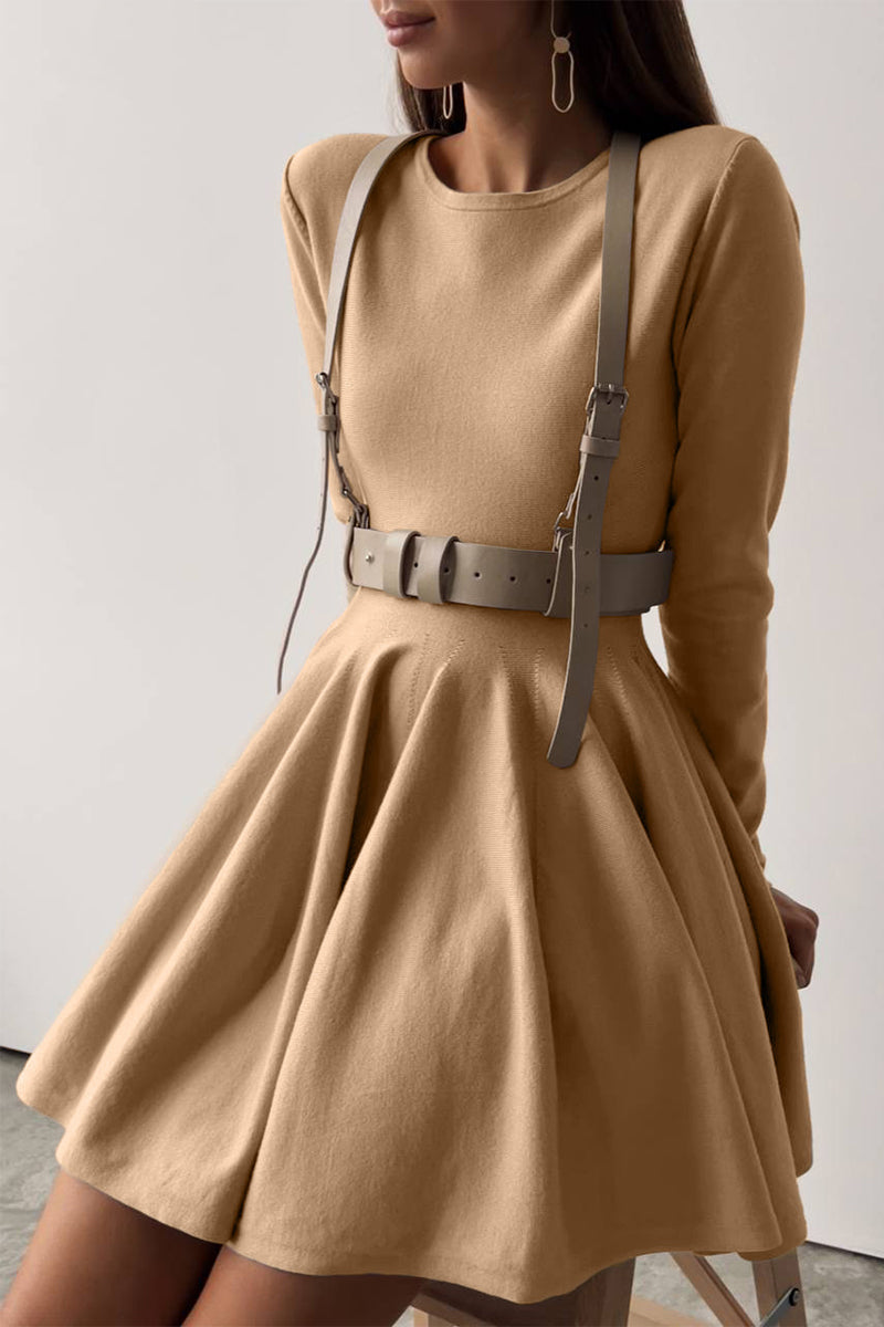 Ruched O-Neck Knit Sweater Dress - View 7 | Clistos