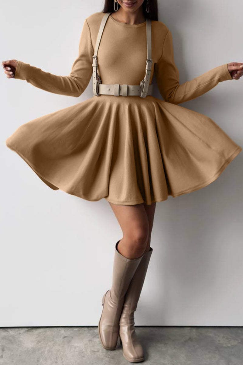 Ruched O-Neck Knit Sweater Dress - View 8 | Clistos