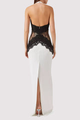 Clistos white backless halter maxi dress with lace detail - View 6 | Clistos
