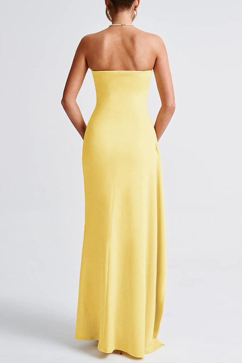 Clistos Strapless Slit Evening Gown with Flounce Detail - View 6 | Clistos
